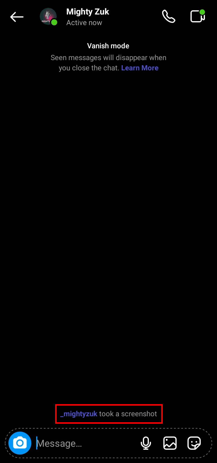 En el chat, verá un pequeño mensaje que dice que el nombre de usuario tomó una captura de pantalla |  ¿Puedes ver quién tomó una captura de pantalla de tu historia o publicación de Instagram?