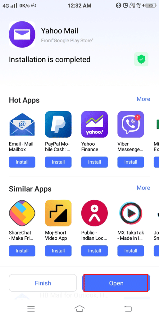 Inicie la aplicación de correo de Yahoo 