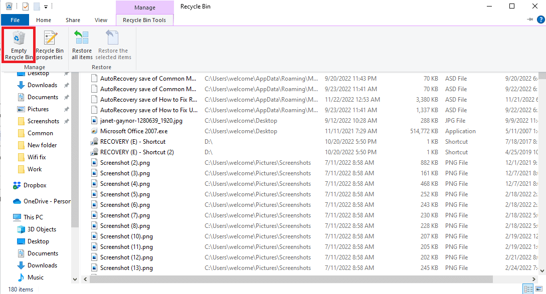 haga clic en la papelera de reciclaje vacía