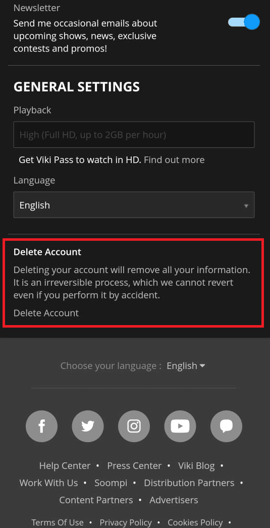 Toca la opción Eliminar cuenta.  ¿Es seguro vincular una tarjeta de crédito a Rakuten?