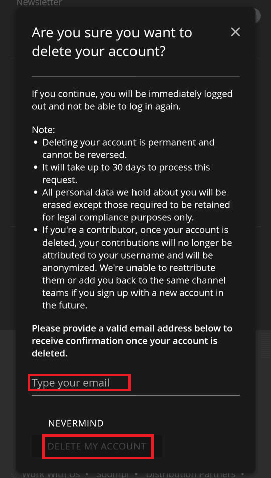 Ingrese su correo electrónico y seleccione ELIMINAR MI CUENTA.  Cómo eliminar una cuenta de Rakuten
