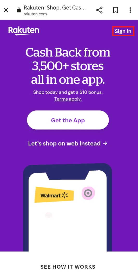 Toca la opción Iniciar sesión.  ¿Es seguro vincular una tarjeta de crédito a Rakuten?