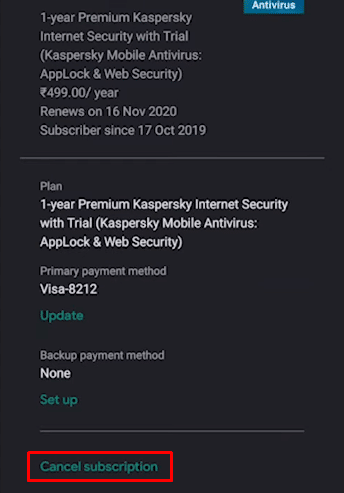 Después de eso, haga clic en la última opción, que es la opción de cancelar suscripción.
