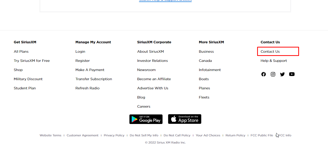 haga clic en la opción Contáctenos