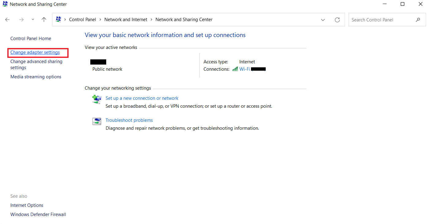 Haga clic en Cambiar la configuración del adaptador