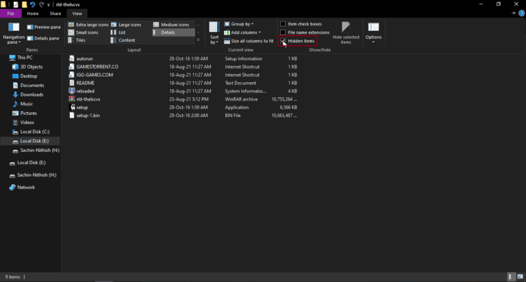 Marque la casilla de elementos ocultos