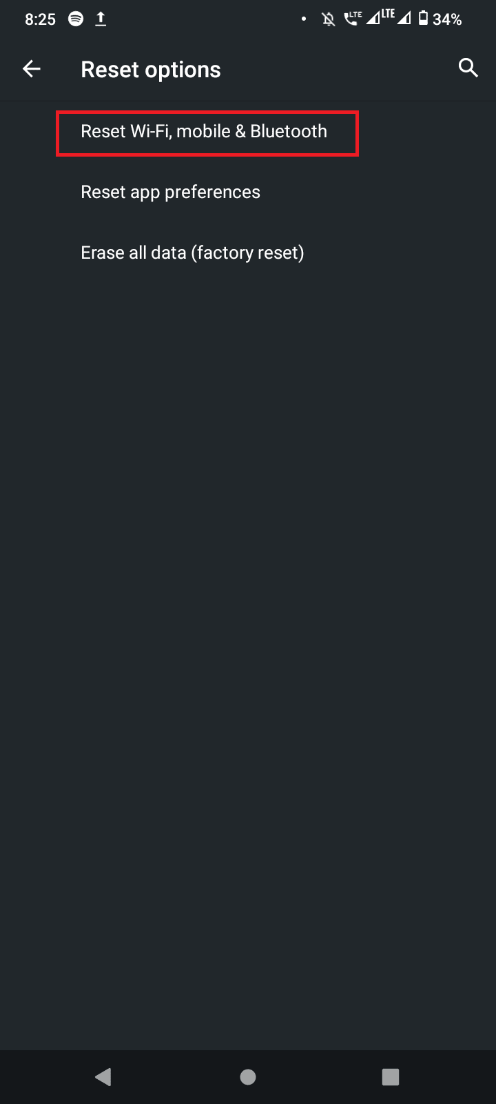 toque restablecer wifi móvil y bluetooth