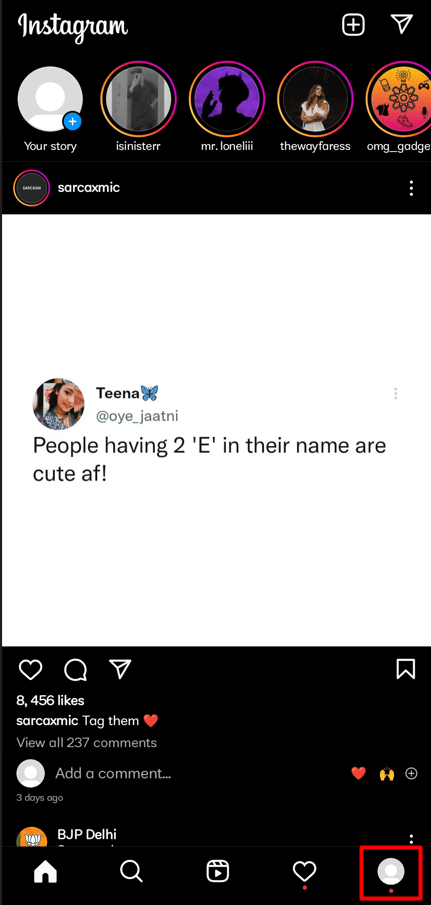 Elija el icono de perfil.  Cómo cambiar la imagen de perfil en Instagram