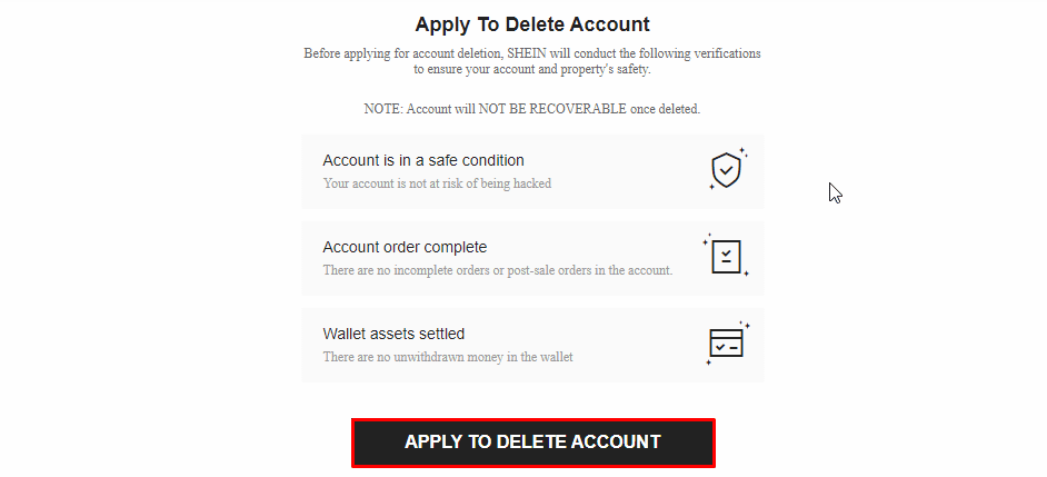 Aplicar para eliminar cuenta