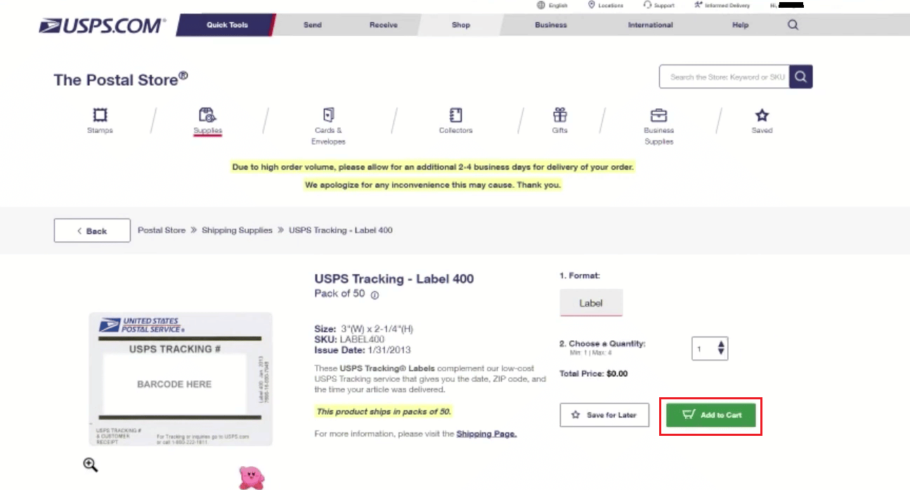 Haga clic en Agregar al carrito para pagar y obtener la etiqueta deseada para usarla