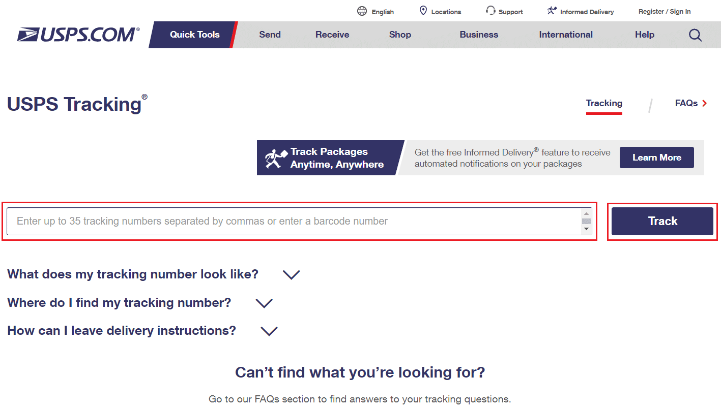 Ingrese su número de seguimiento en el campo dado - haga clic en Rastrear