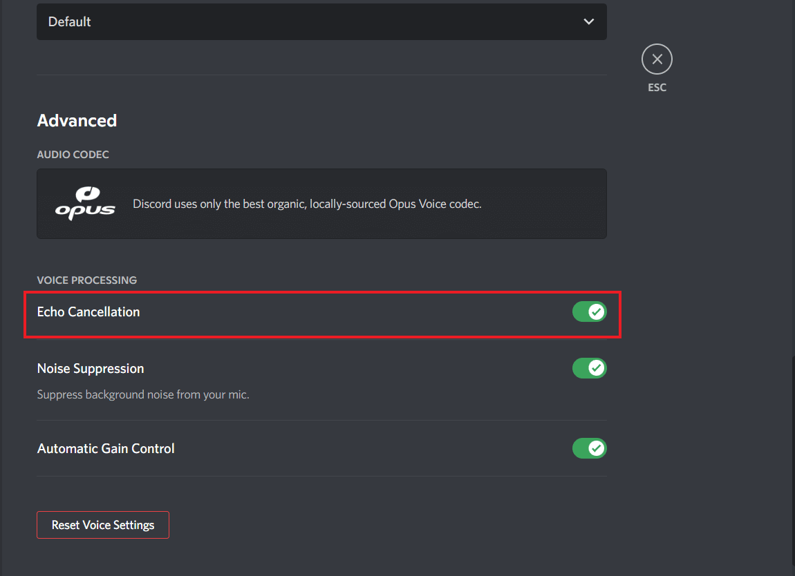 Desactiva la cancelación de eco