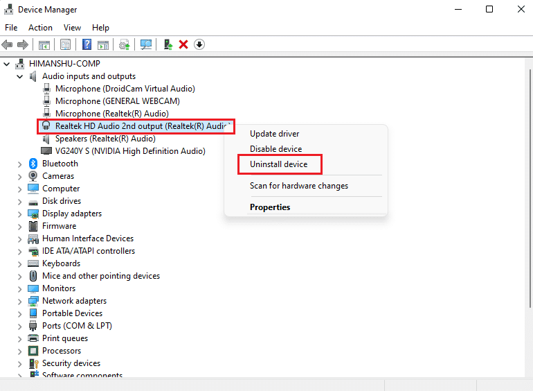 Vuelva a instalar el controlador de audio.  9 soluciones para arreglar Discord Krisp no funciona