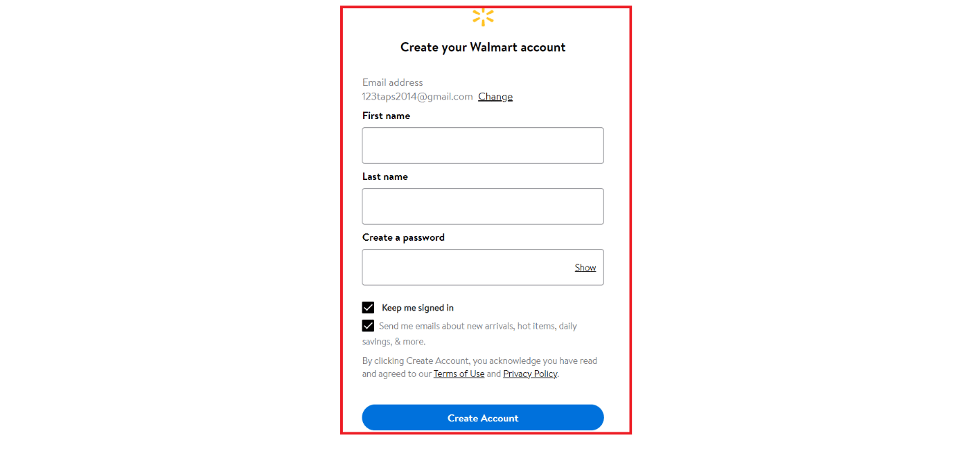 Ingrese toda la información requerida al registrarse y haga clic en Crear cuenta