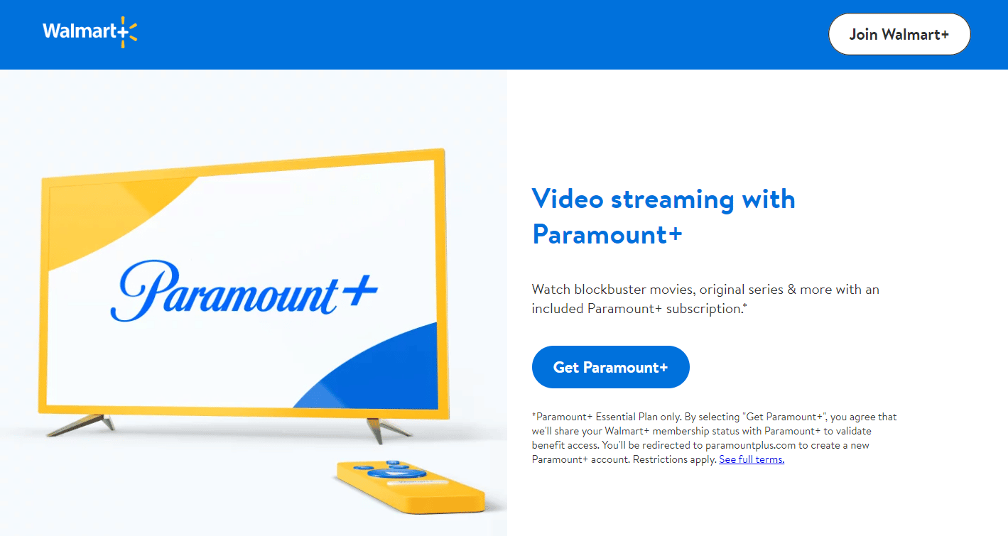 Streaming de Walmart+ con Paramount+