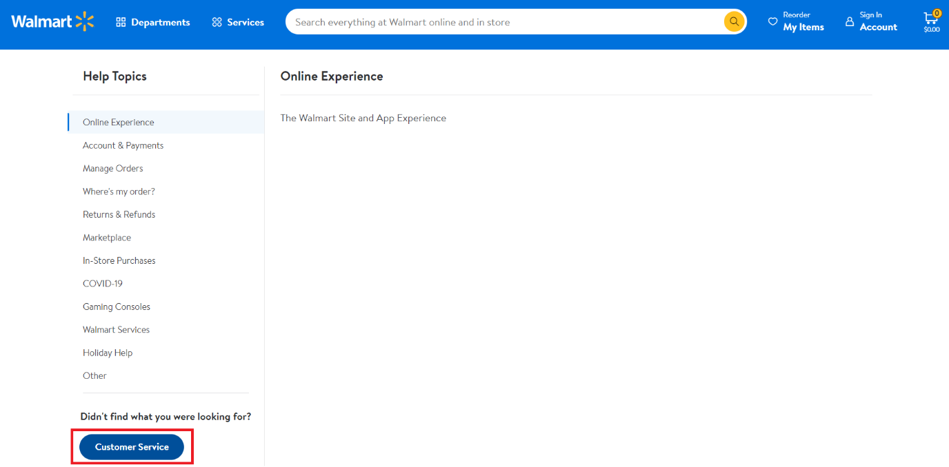 Haga clic en Servicio al Cliente |  Cómo cancelar la suscripción a Walmart Plus
