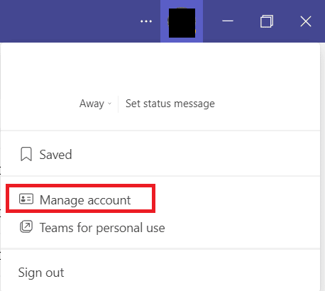 Seleccione Administrar cuenta.  Solucionar el problema de la pantalla negra de los equipos de Microsoft