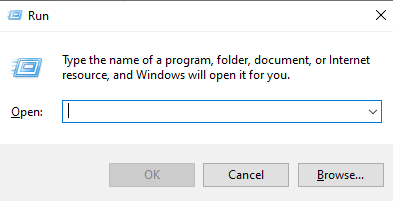 Abra el cuadro de diálogo Ejecutar.  Solucionar el problema de la pantalla negra de los equipos de Microsoft