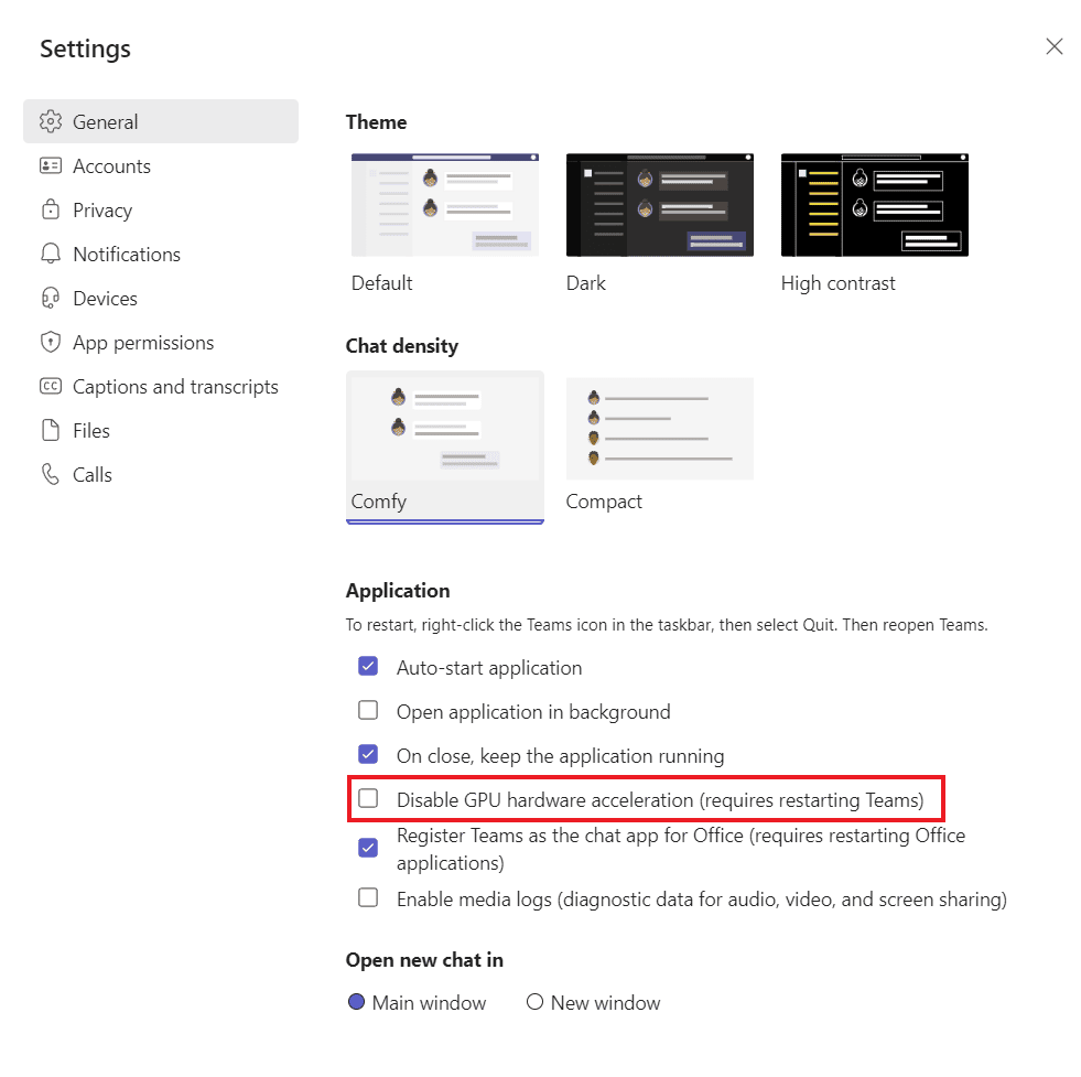 Seleccione Desactivar aceleración de hardware de GPU