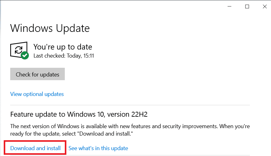 Finalmente, haga clic en Buscar actualizaciones para ver si hay actualizaciones.  Haga clic en Descargar e instalar.  |  Cómo aumentar la velocidad de carga en Windows