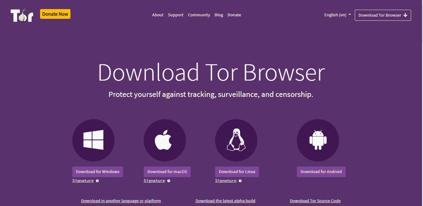 Sitio web oficial del navegador Tor