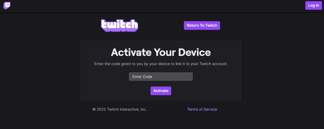 Página de activación de Twitch