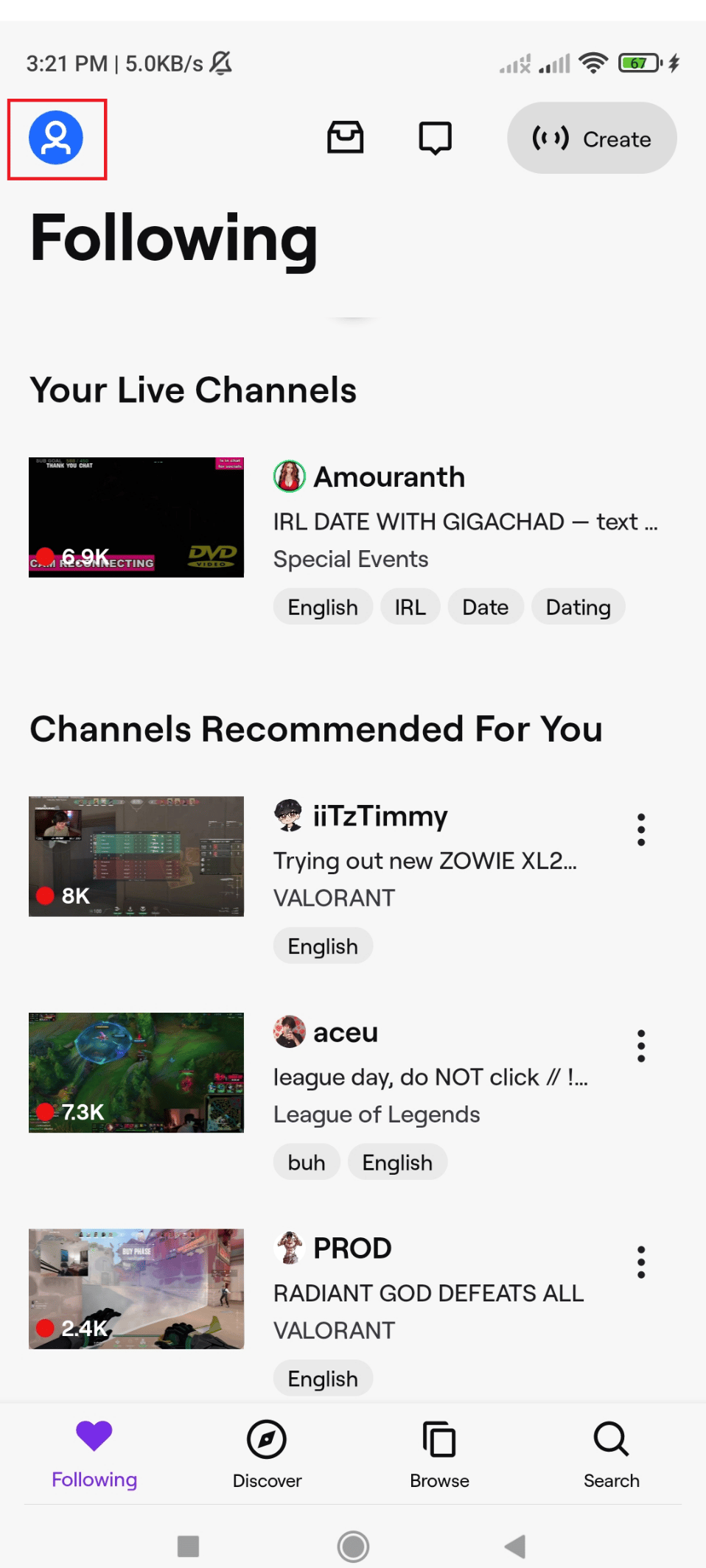 Ícono de perfil en Twitch