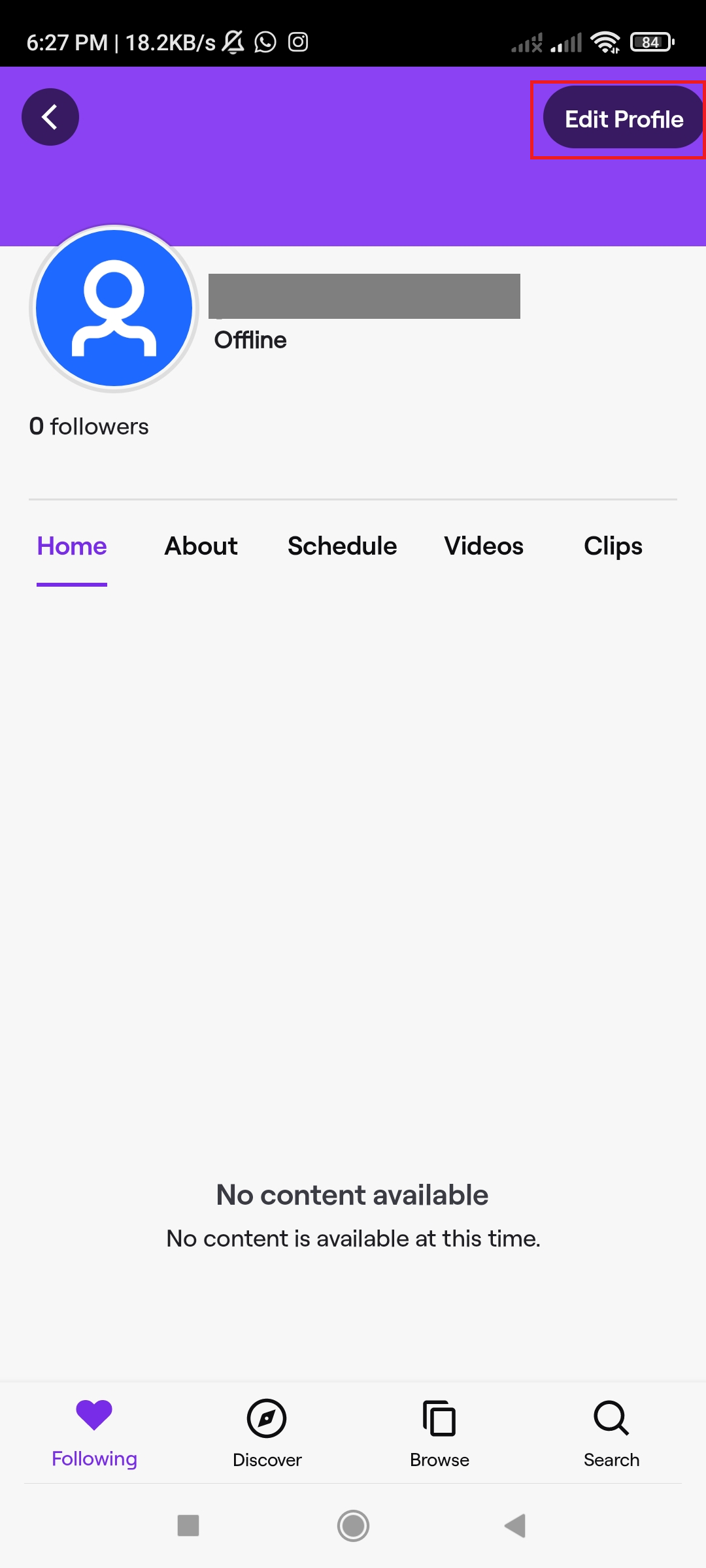 Editar perfil en Twitch
