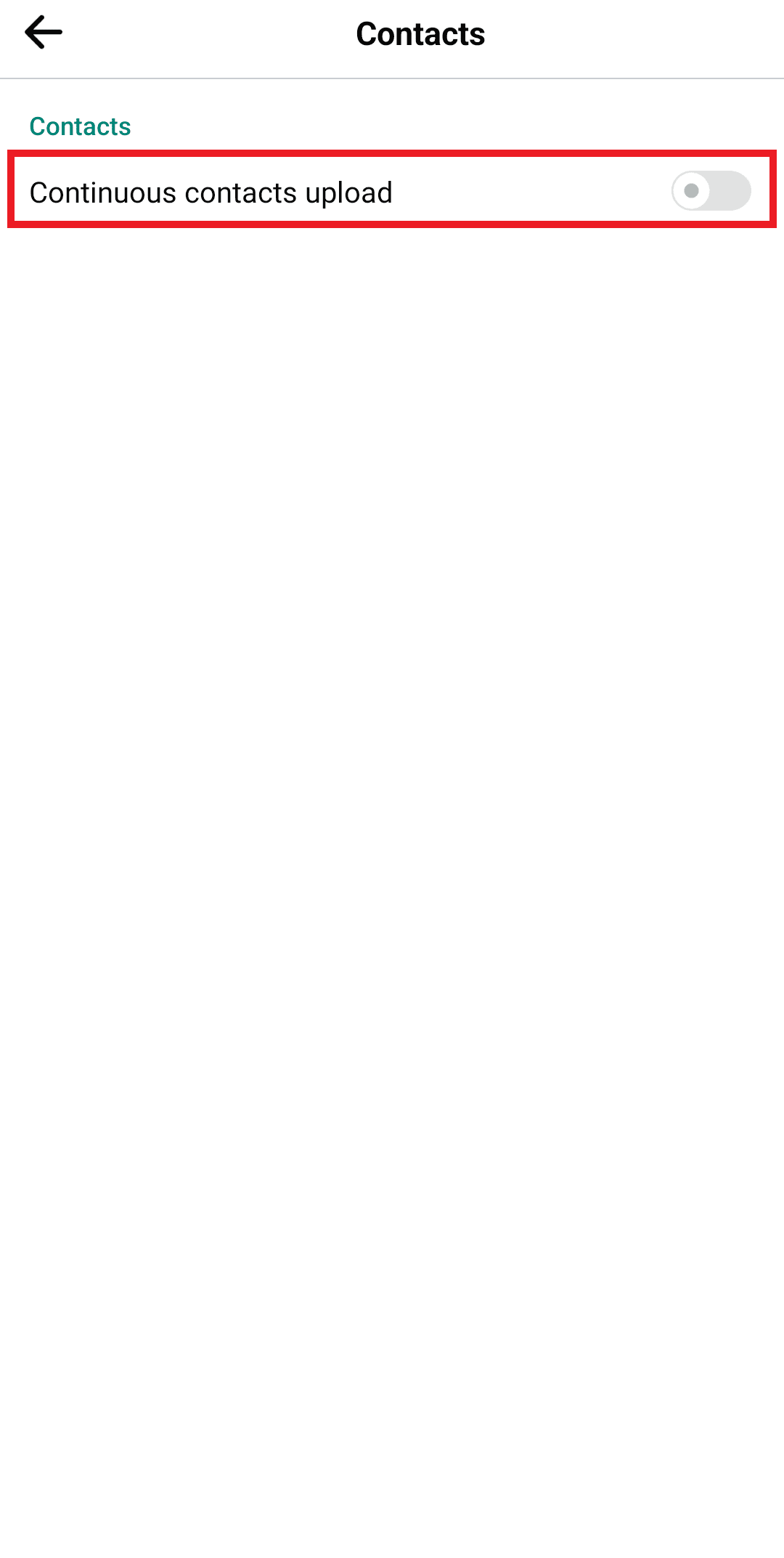 Activar Carga continua de contactos 
