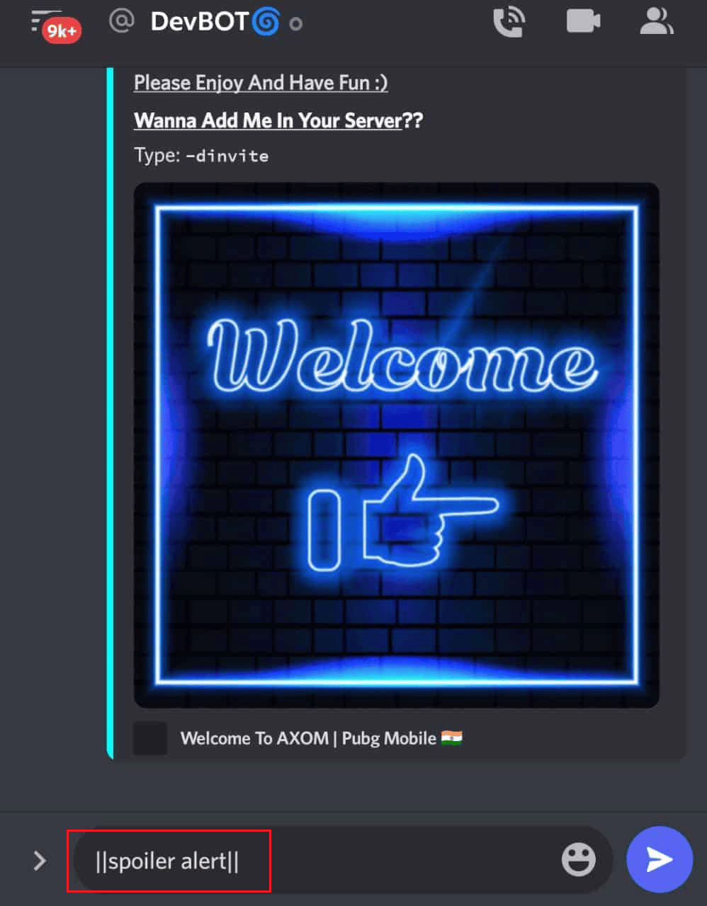 Escriba un símbolo de dos líneas al principio y al final del texto que desea enviar |  Cómo aparecer sin conexión en un servidor en Discord