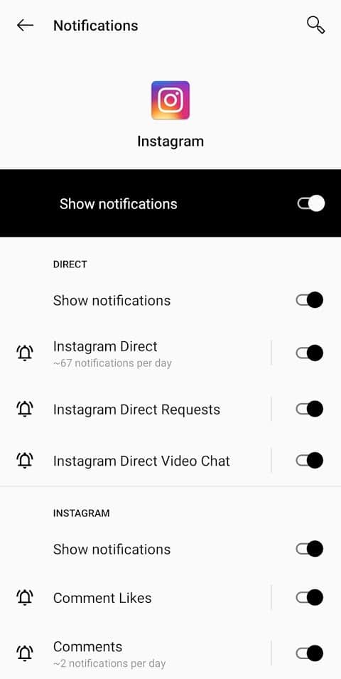 Asegúrese de que todas las configuraciones individuales también estén activadas |  Cómo encontrar vidas aleatorias en Instagram