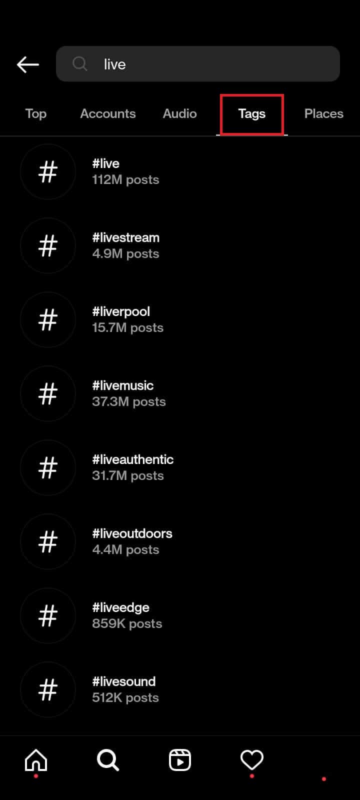Haga clic en Etiquetas |  Cómo encontrar vidas aleatorias en Instagram 