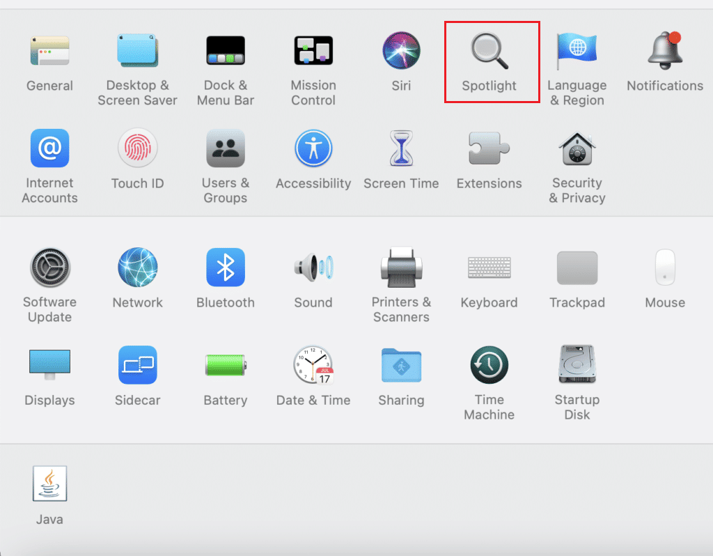 haga clic en Spotlight en las preferencias del sistema en Mac