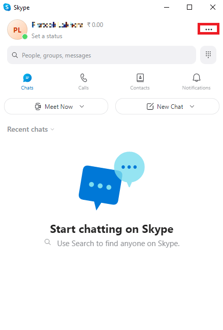 Navegue a las opciones del menú haciendo clic en el botón de tres puntos y haga clic en Configuración. Cómo evitar que Skype silencie otros sonidos