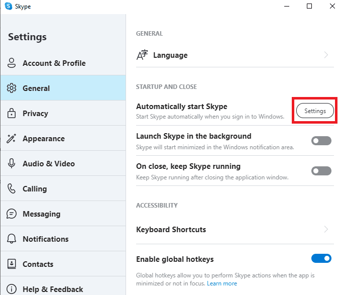 Haga clic en el botón Configuración para iniciar Skype automáticamente. Cómo evitar que Skype silencie otros sonidos