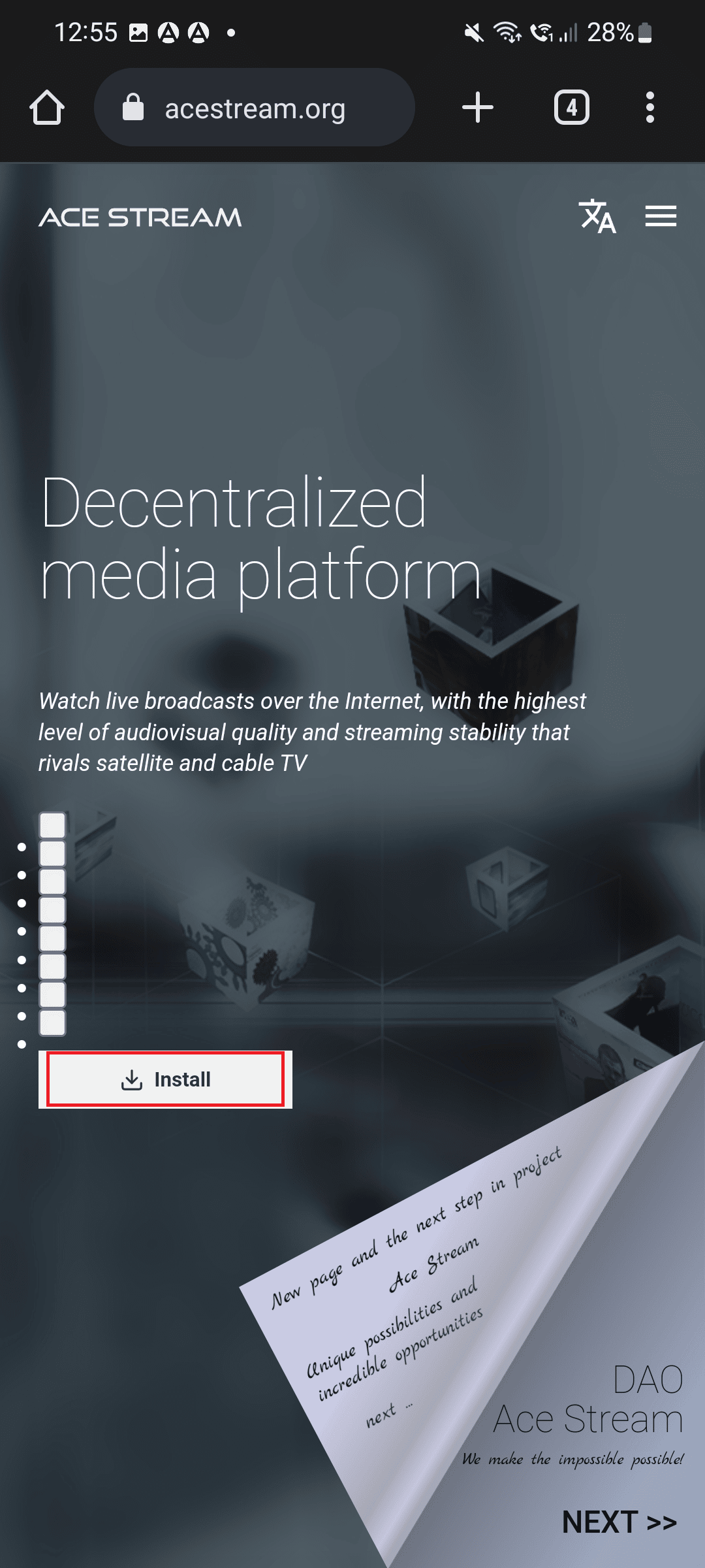 opción de instalación. Cómo usar el reproductor en línea AceStream