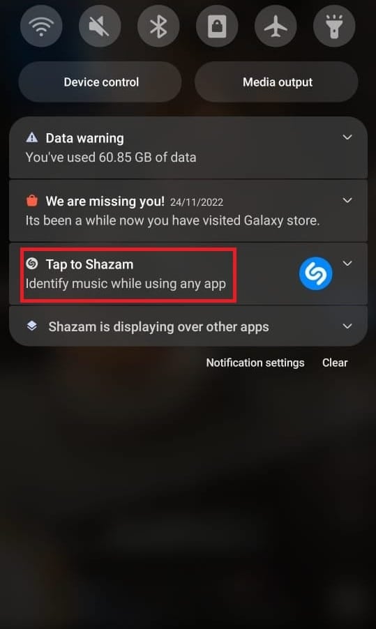 seleccione Toque para Shazam.