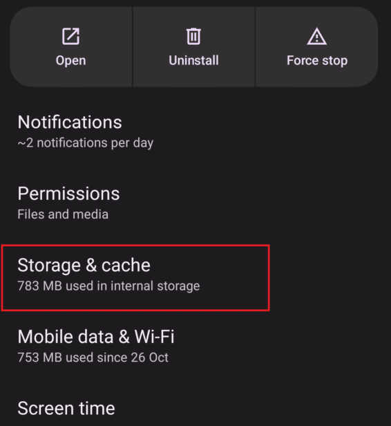 Toca Almacenamiento y caché | Cómo eliminar una cuenta de la aplicación Messenger