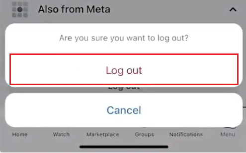 Toque Cerrar sesión en la ventana emergente | Cómo eliminar una cuenta de la aplicación Messenger