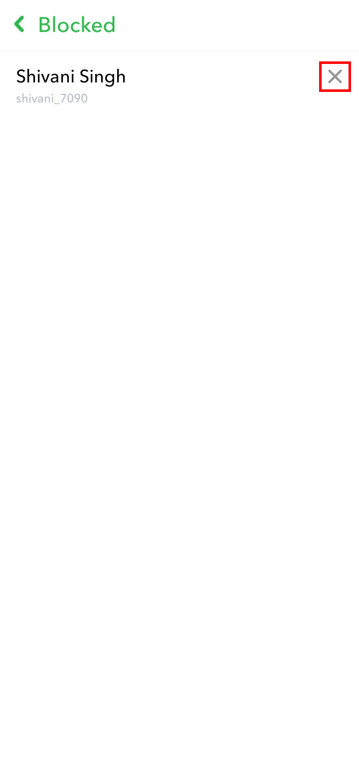Toque el ícono X al lado del nombre de la persona que desea desbloquear.