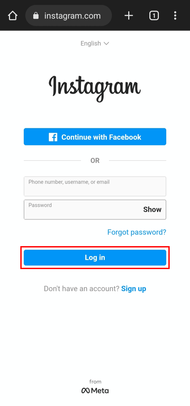 Ingrese su número de teléfono, nombre de usuario o correo electrónico y contraseña, y toque el botón Iniciar sesión.  |  Cómo copiar el enlace de tu perfil de Instagram desde la aplicación