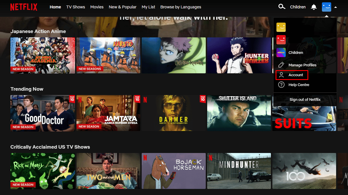 Vaya a Configuración de la cuenta |  Cómo cancelar mi cuenta de Netflix