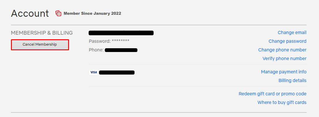 haga clic en Cancelar membresía. 