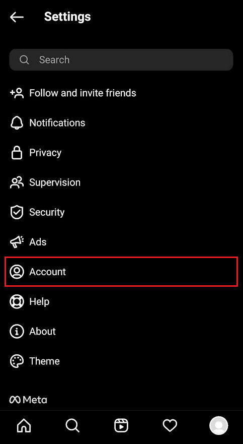 toca Cuenta desde las otras opciones de configuración