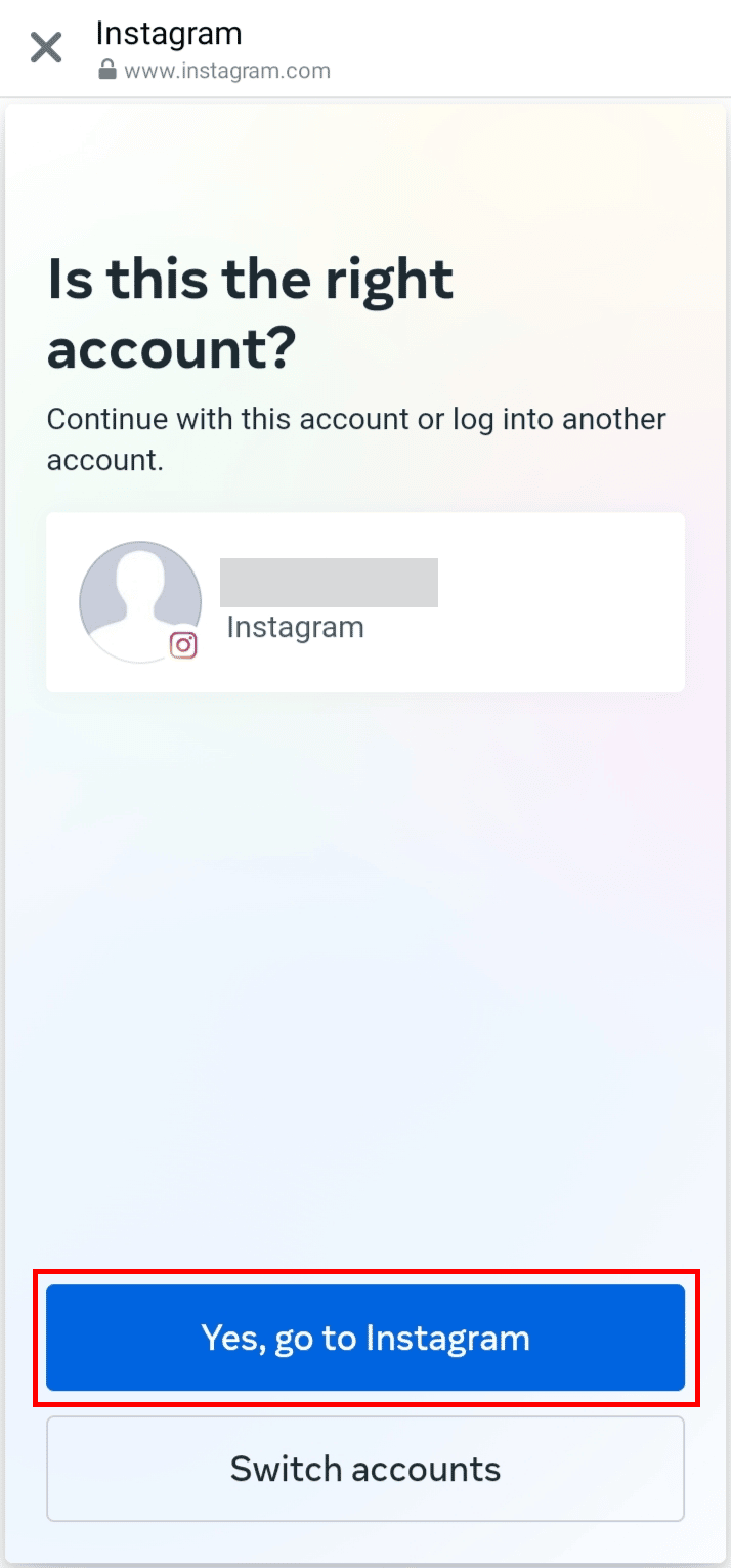 Toque Sí, vaya al botón de Instagram para acceder a su configuración de Instagram.  |  Cómo desconectar tu cuenta de Facebook de Instagram