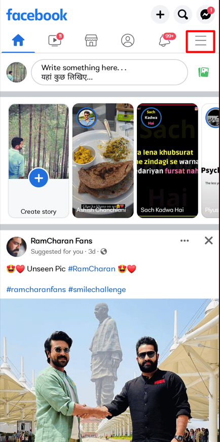 Pulsa sobre el icono de la hamburguesa (tres líneas horizontales).  En un iPhone, puede encontrarlo en la esquina inferior derecha.  Puede encontrarlos en la esquina superior derecha de su dispositivo Android.
