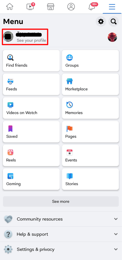En la parte superior de la pantalla, toca tu perfil de Facebook |  Cómo ver las solicitudes de amistad que enviaste en Facebook