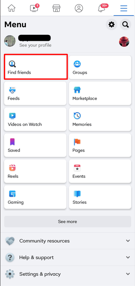 Luego seleccione Buscar amigos, y se mostrarán todas las solicitudes de amistad que ha recibido hasta ahora.
