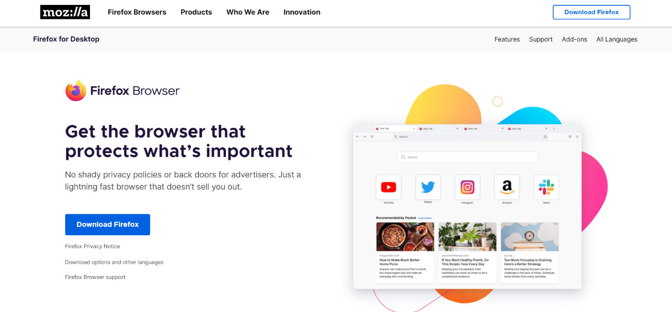Página de descarga de Firefox |  Los mejores navegadores web profundos 