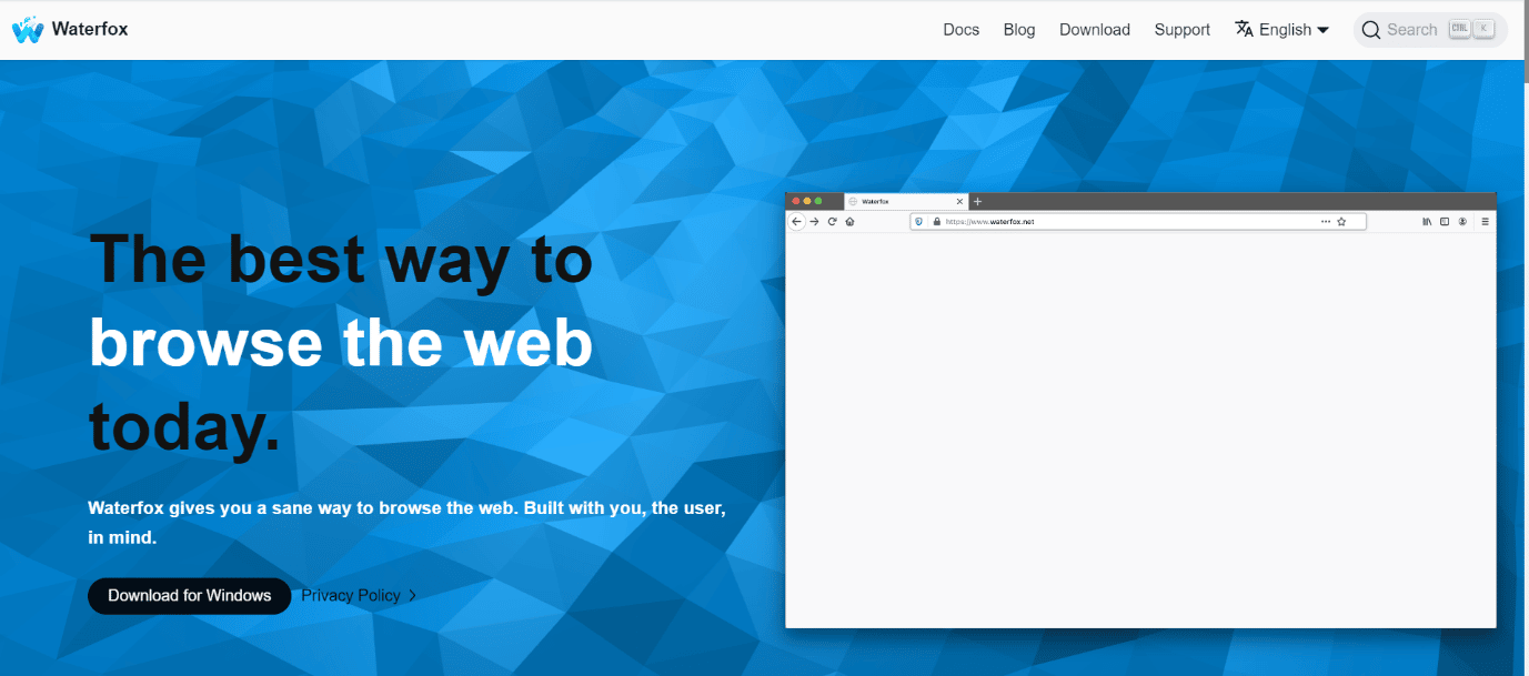 Página de descarga de Waterfox